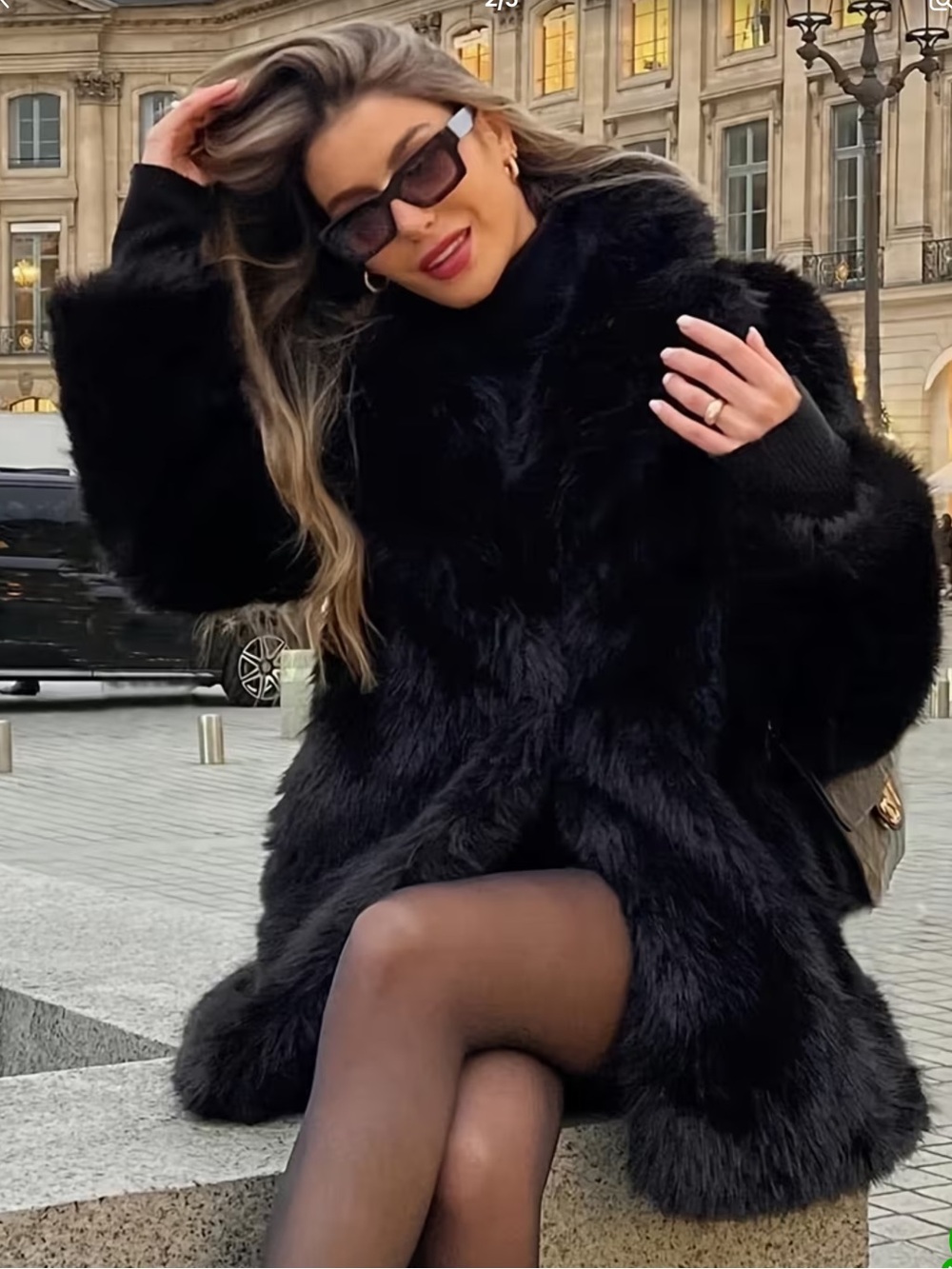 Lux Faux Fur Black Women's Coat - Elegant Winter Jacket